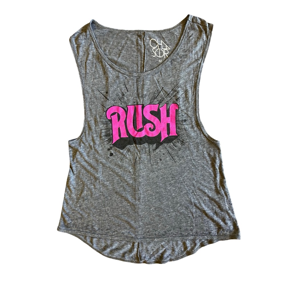 Chaser x Rush Band Gray M Tank Top Made in USA High-Low Music Rock n Roll Chic